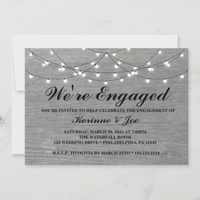 Engagement Invitation Grey Wood Floor (Front)