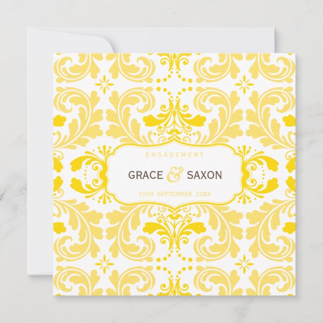 ENGAGEMENT INVITATION style savvy damask yellow (Front)