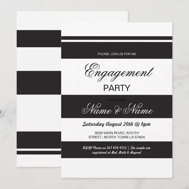 Engagement Invitations Stripe Black & White (Front/Back)