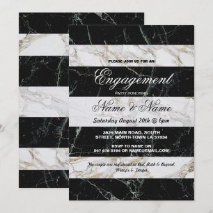 Engagement Invitations Stripe Black White Marble