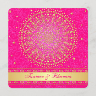 Engagement Invite   Intricate Pink, Gold Scrolls