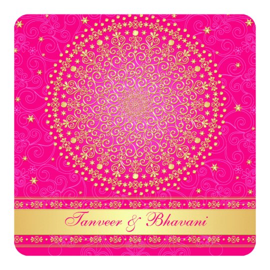 Engagement Invite | Intricate Pink, Gold Scrolls