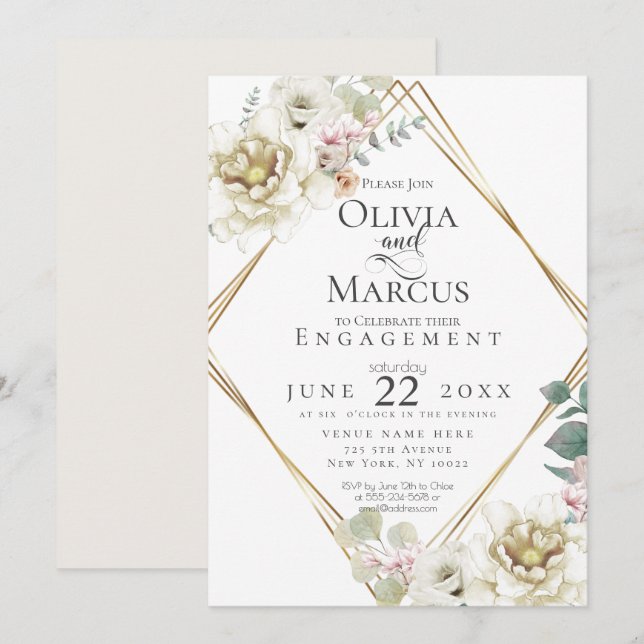 ENGAGEMENT | Ivory Blush Watercolor Floral Invitation (Front/Back)