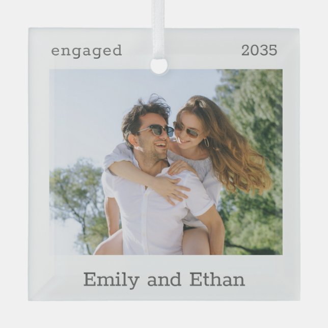 Engagement Minimal Photo Modern Couple Ornament (Front)