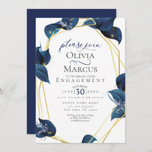 Engagement Modern Deep Indigo Blue and Gold Invitation
