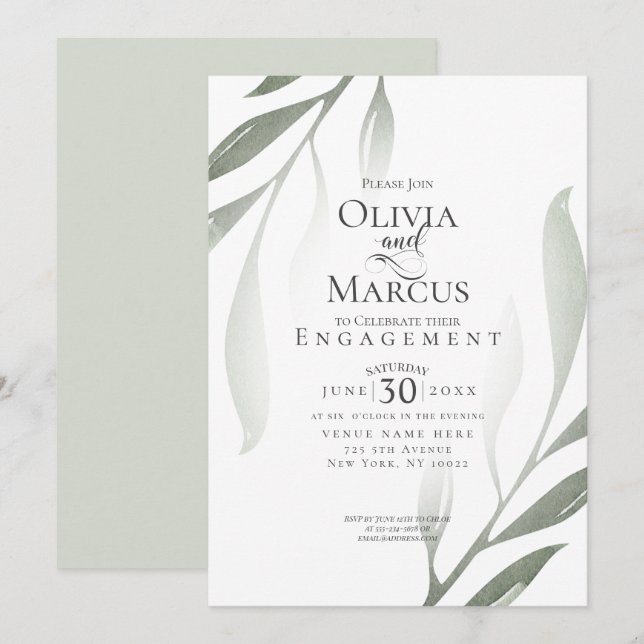 ENGAGEMENT | Modern Sage Green Foliage Invitation (Front/Back)
