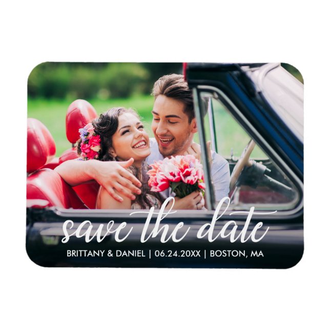 Engagement Modern Script Save The Date Photo Magnet (Horizontal)