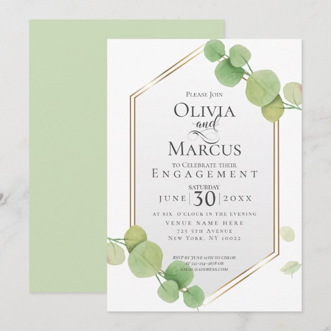 Engagement | Modern Springtime Eucalyptus Invitation (Front/Back)