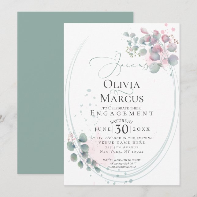 ENGAGEMENT | Modern Watercolor Eucalyptus Foliage Invitation (Front/Back)