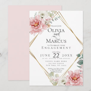 ENGAGEMENT   Pale Pink Watercolor Flowers Invitation