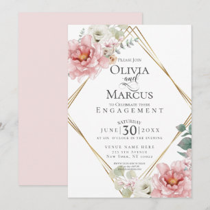 ENGAGEMENT   Pale Pink Watercolor Flowers Invitation