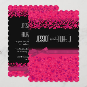 Engagement party black and pink hearts invitation