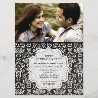 Engagement Party Black Night Damask Photo Invite