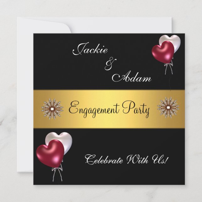 Engagement Party Black Red White Love Balloons Invitation (Front)