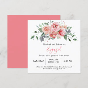 Engagement Party Blush Pink Rose Script Floral Invitation