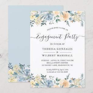 Engagement Party Bohemian Vanilla Blue Floral Invitation