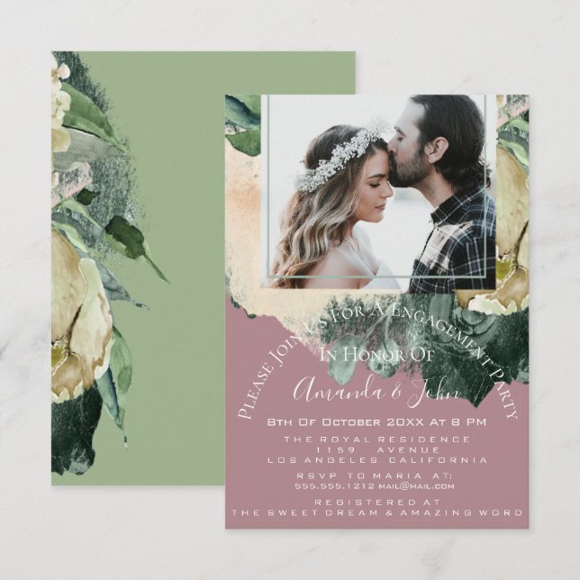 Engagement Party Bridal Shower Photo Blush Floral Invitation (Front/Back)