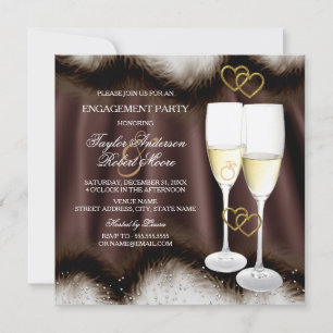 Engagement Party Brown Black Champagne Ring Heart Invitation