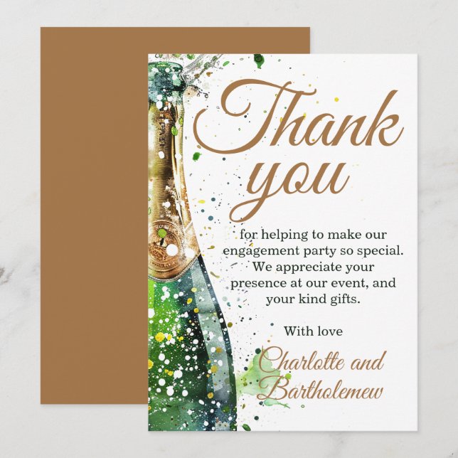 Engagement Party Bubbly Bottle Thank You Card (Front/Back)