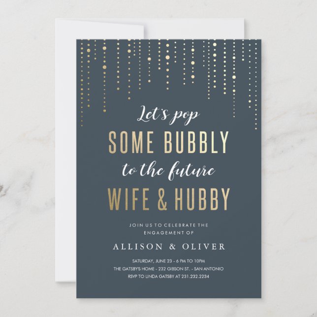 Engagement Party Bubbly Faux Gold Foil Invitations (Front)
