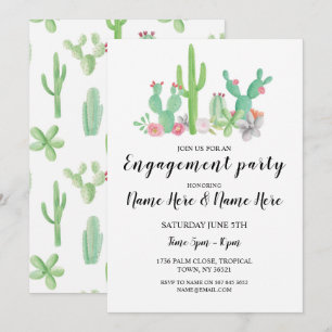 Engagement Party Cactus Cacti Watercolor Invite
