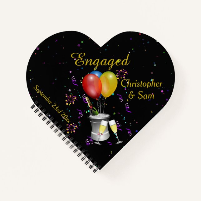 Engagement Party Celebration Black Guest Notebook (Front)