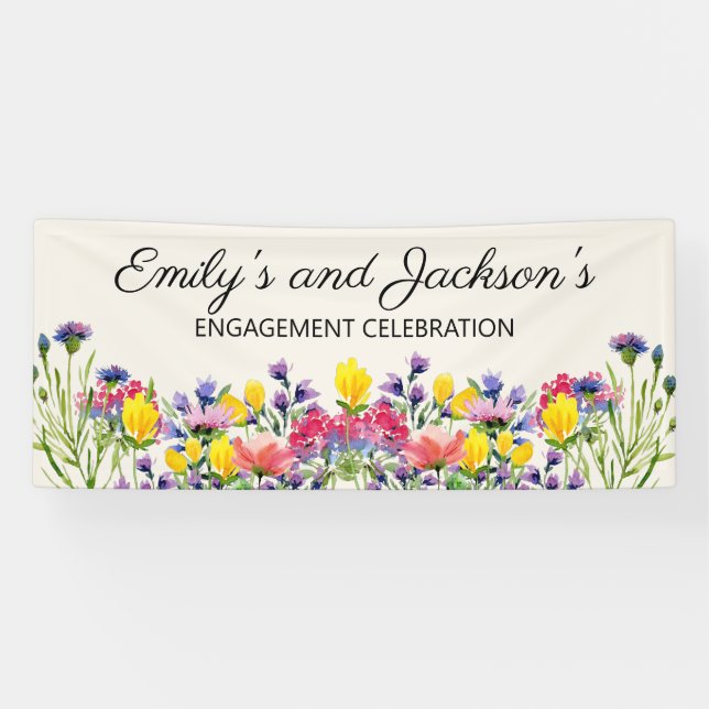 Engagement Party Celebration Wildflowers Name's Banner (Horizontal)