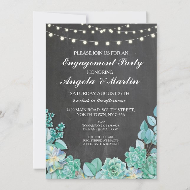 Engagement Party Chalk Floral Succulents Invite (Front)