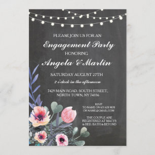 Engagement Party Chalk Lights Floral Invite