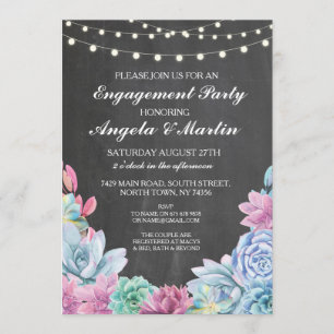 Engagement Party Chalk Lights Succulents Invite