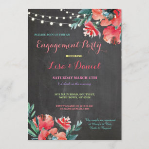 Engagement Party Chalkboard Floral Red Invitation