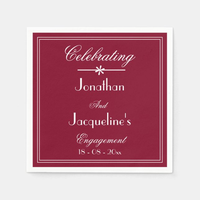  Engagement Party Chic Burgundy Red Custom Party Napkin (Front)