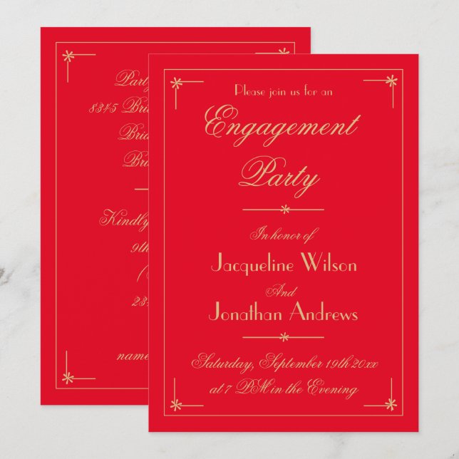 Engagement Party Chic Elegant Romantic Red Classy  Invitation (Front/Back)
