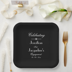 Engagement Party Chic Script Names Elegant B & W  Paper Plate