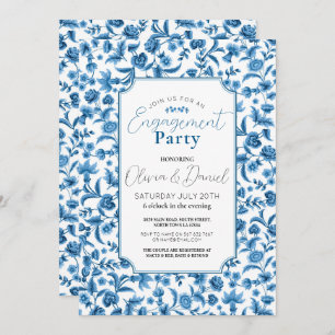Engagement Party Chintz Blue & White Floral Ditsy Invitation