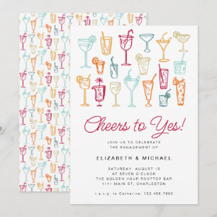 Engagement Party Cocktail Modern Hand Drawing Invitation