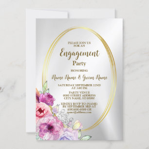 Engagement Party Colourful Pink Floral Golden Fram Invitation
