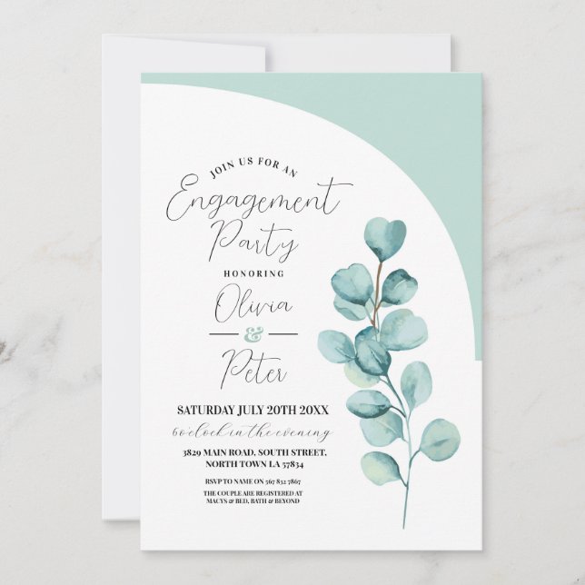 Engagement Party Couples Shower Eucalyptus Leaves  Invitation (Front)