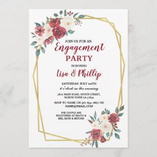 Engagement Party Couple's Shower Frame Gold Red Invitation