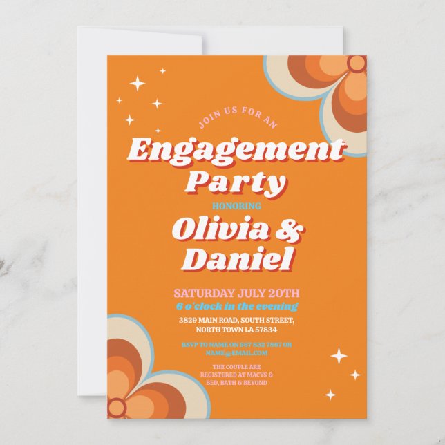 Engagement Party Couples Shower Retro Vintage 1970 Invitation (Front)