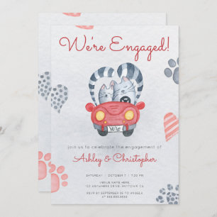 Engagement Party Cute Cartoon Cats Modern Informal Invitation