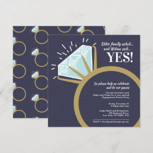 Engagement party diamond gold ring graphic invitation