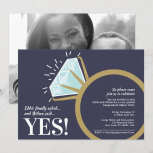 Engagement party diamond gold ring graphic photo invitation
