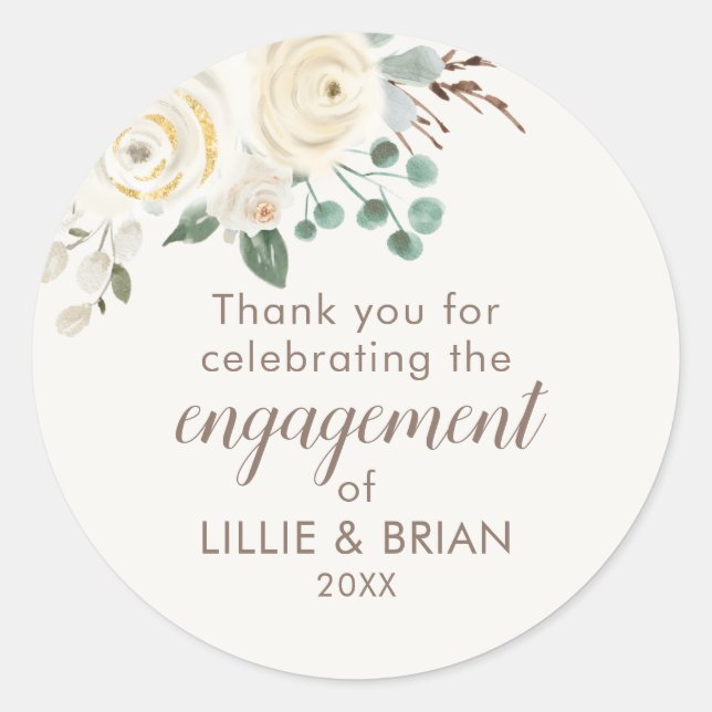 Engagement Party Dreamy White Floral Stickers (Front)