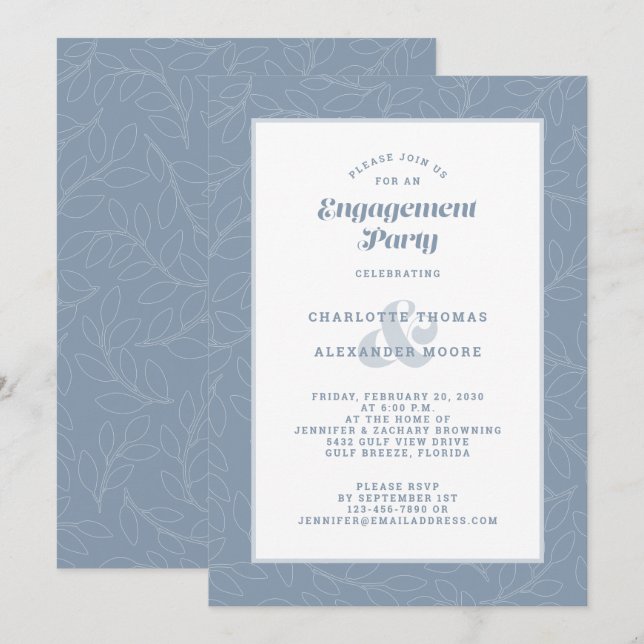 Engagement Party Dusty Blue Modern Fun Casual Chic Invitation (Front/Back)