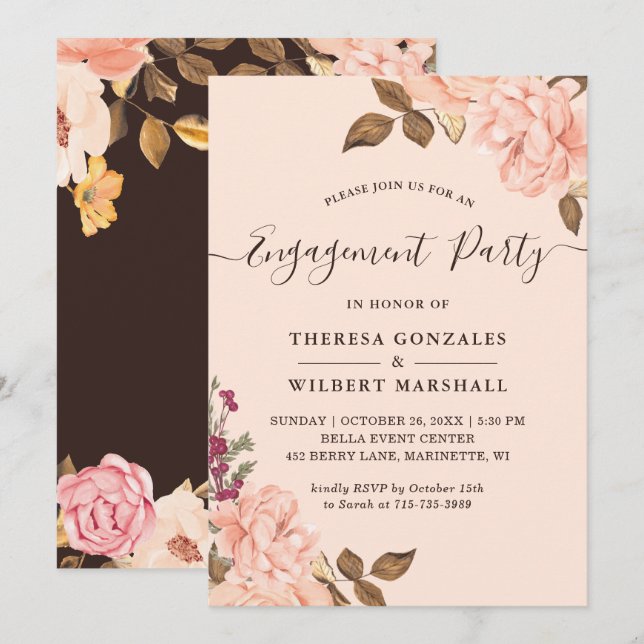 Engagement Party Elegant Blush Gold Chic Floral Invitation (Front/Back)