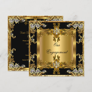 Engagement Party Elegant Gold Floral Jewel Black Invitation