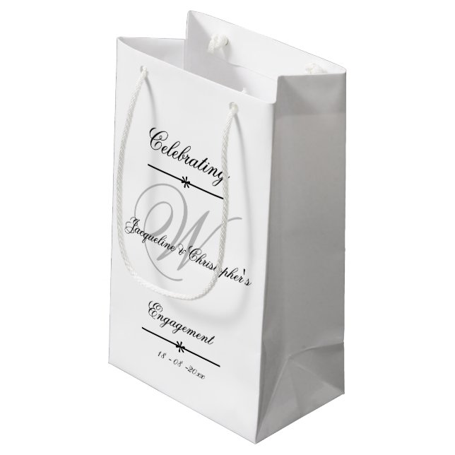 Engagement Party Elegant Monogram Names Chic Cute  Small Gift Bag (Back Angled)