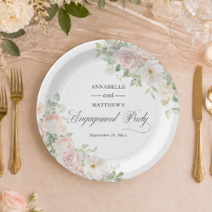 Engagement Party Elegant Soft Blush Roses Paper Plate