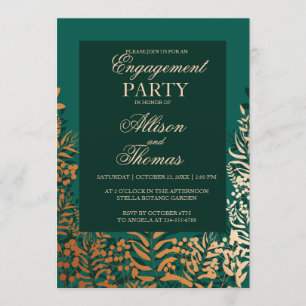 Engagement party Emerald gold herb Invitation